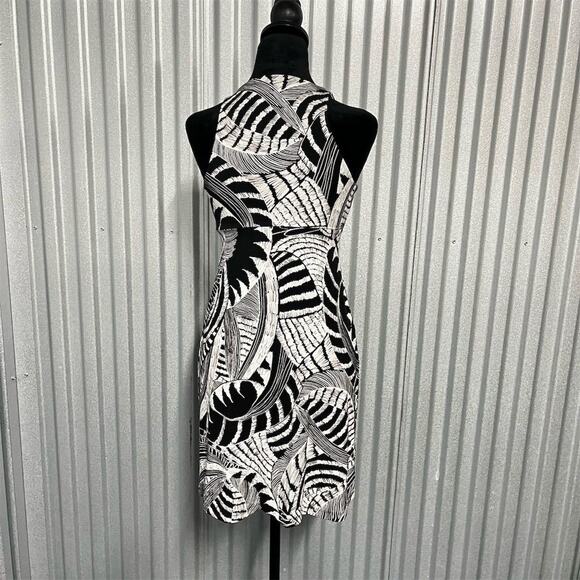 Athleta Black White Leaf Print Dress XXS Sleeveless Stretch Travel Summer Resort - Picture 2 of 11